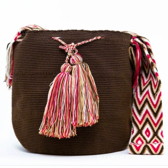Wayuu Tribe Rio Wayuu Bag Brown Boho Bucket Tassel Crochet - Picture 1 of 10